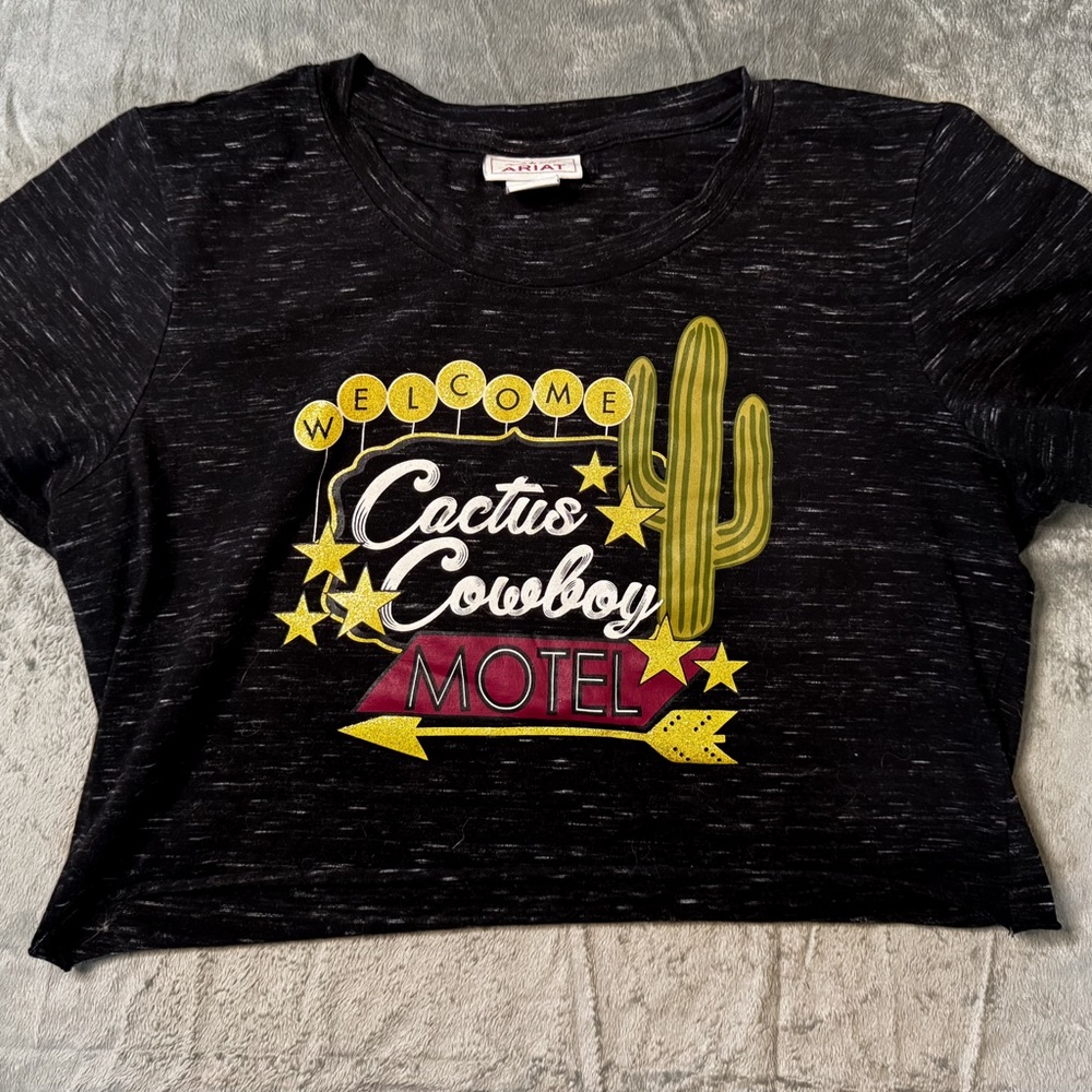 Ariat Black Graphic cropped Tee with Cactus Design